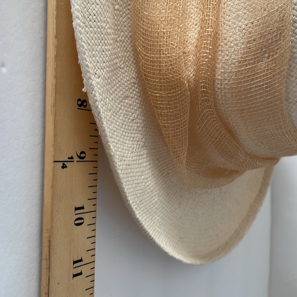 Italy Handmade Paper Straw Women’s Hat Ivory/Tan Wrap Bow - Picture 8 of 10